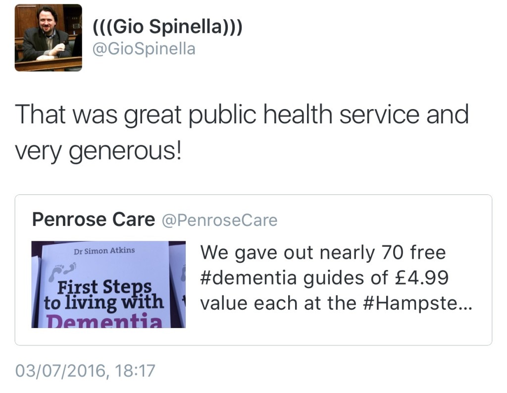 2016-07-03 (Gio Spinella) Tweet Penrose Care Dementia